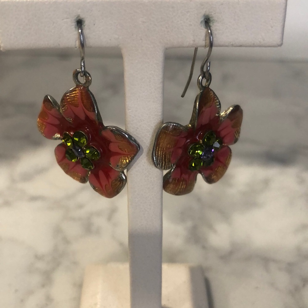 Flower earrings peach/pink/green(gems)